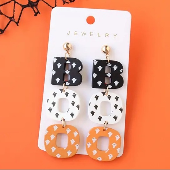BOO Halloween Ghost Acrylic Drop Earrings - Picture 3 of 9